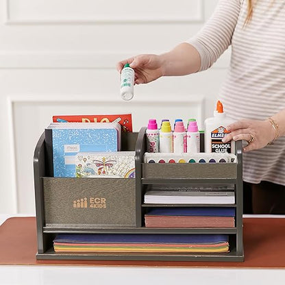 ECR4Kids Tabletop Supplies Storage Center, Teacher Caddy, Grey Wash
