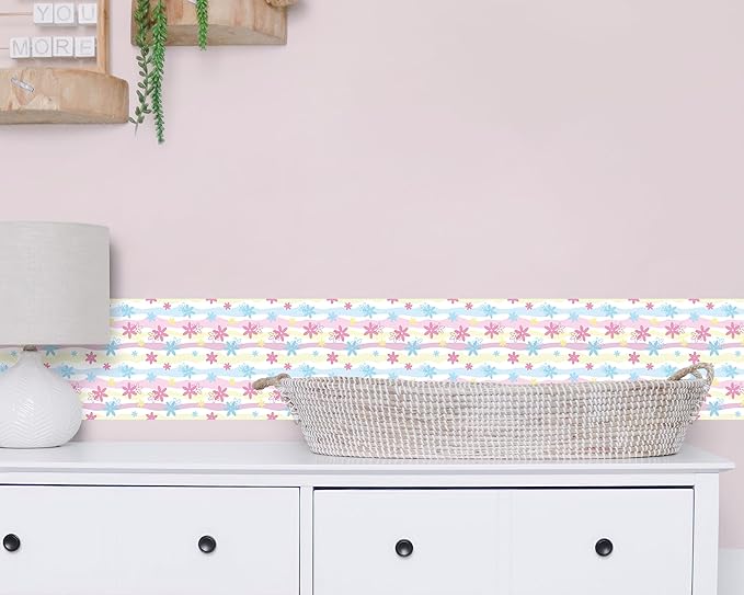 FLFK Wallpaper Border, Rainbow Flowers Peel and Stick Wall Border Self Adhesive Wall Paper Borders for Bedroom Living Room Girl's Room Kitchen Bathroom 5"x240"