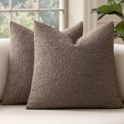MIULEE 20x20 Inch Decorative Pillow Covers for Couch Bed Set of 2 Textured Boucle Neutral Winter Throw Pillows Dark Brown Accent Solid Vintage Pillowcases Couch Sofa Livingroom Home Decor