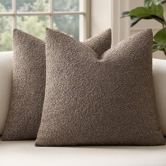 MIULEE 18x18 Inch Decorative Pillow Covers for Couch Bed Set of 2 Textured Boucle Neutral Winter Throw Pillows Dark Brown Accent Solid Vintage Pillowcases Couch Sofa Livingroom Home Decor