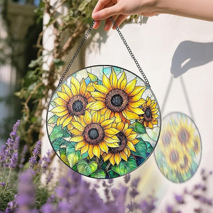 Stained Glass Window Hanging, 8 Inch Sunflower Stained Glass Suncatcher, Suncatchers for Windows Hanging, Home Decor for Window, Teacher Gift, Birthday Gift, Sunflower Gifts for Women, Friend
