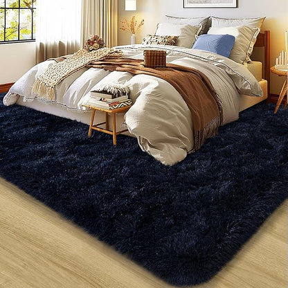 8x10 Large Area Rugs for Living Room, Ultra Fluffy Shag Rug for Bedroom, Modern Plush Soft Carpet for Girls Boys Kids Room Dorm Fuzzy Non Slip Rug for Home Decor Aesthetic, Dark Blue