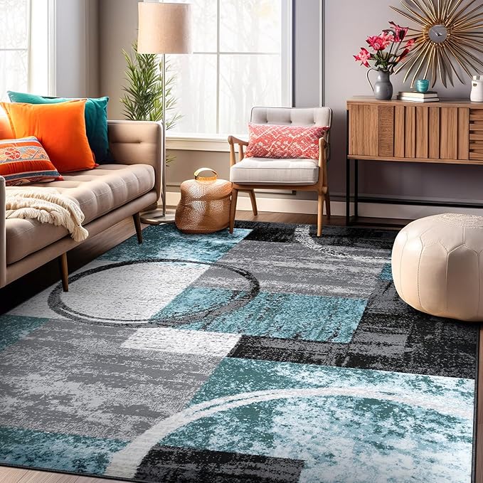 Rugshop Contemporary Circle Design Area Rug, Fade-Resistant Carpet for Living Room, Bedroom, or Dining Room, Gray, 12' x 15'