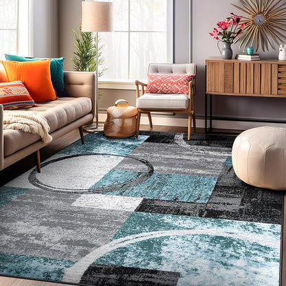 Rugshop Contemporary Circle Design Area Rug, Fade-Resistant Carpet for Living Room, Bedroom, or Dining Room, Gray, 12' x 15'