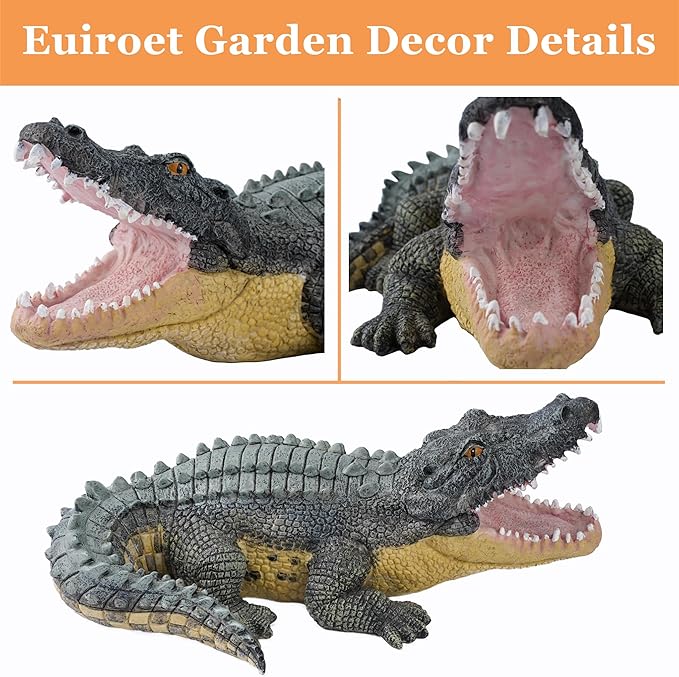 13" Real Crocodile Statue, Outdoor Lawn Crocodile Sculpture,Garden Sculptures & Statues Ornament, Pond Animal Statues, Crocodile Decor Perfect for Home Garden, Patio, Backyard