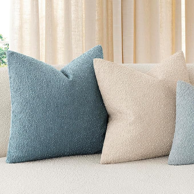 Foindtower Decorative Textured Boucle Throw Pillow Covers Accent Solid Lumbar Pillow Cases Neutral Soft Couch Cushion Case for Chair Sofa Bedroom Living Room Home Decor 12x20 Inch,1PC,Misty Blue