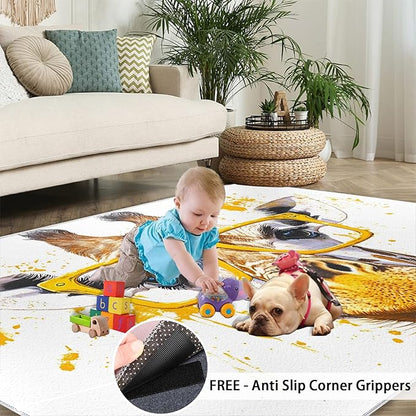 Giraffe 4x5 Area Rugs for Living Room, Funny Animals Washable Non Slip Rugs, Pop Art Low Pile Print Rug for Bedroom, Dining Room, Home Office