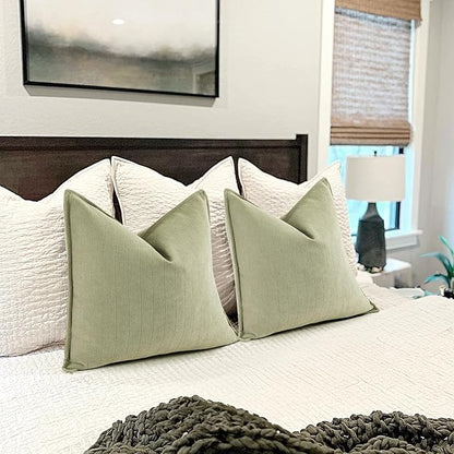 ZWJD Sage Green Pillow Covers 18x18 Set of 2 Chenille Throw Pillow Covers with Elegant Design Soft and Luxurious Decorative Throw Pillows for Couch, Bed, and Home Decor