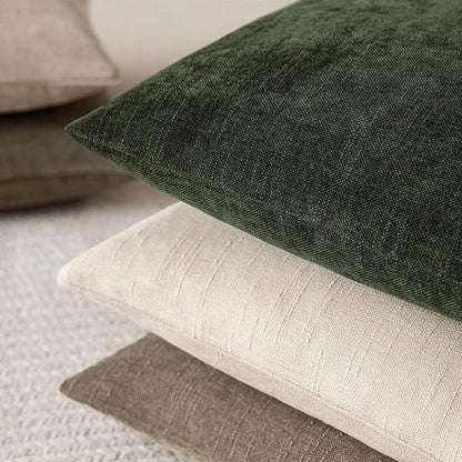Foindtower Pack of 2 Soft Textured Chenille Throw Decorative Pillow Covers Square Accent Solid Cushion Cover Neutral Farmhouse Pillow Case for Couch Sofa Bedroom Living Room 16x16 Inch,Dark Green