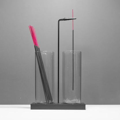 2 in 1 Incense Holder for Sticks Incense Burner Holder with Storage,Glass Upside Down Incense Holder for Sticks with Glass Ash Catcher for Meditation Yoga Spa Room Home Decor[2 Long Black]