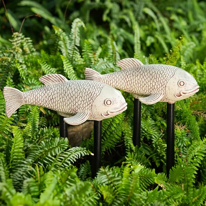 Set of 2 Koi Fish Decor, Large Outdoor Garden Statues, Pond Accessories, Yard Decor, Real Fish Sculpture Art, Koi Pond Kit, Statues for Yard Ornaments Sculpture Garden for Outdoors