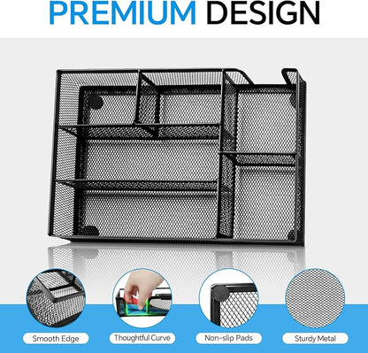 Desk Drawer Organizer, Office Drawer Divider Organizer Tray with 6 Compartments, Metal Mesh Desktop Organization and Accessories for Stationery Makeup Kitchen Toolroom School ＆Office, 12.6x8.27x1.6 in