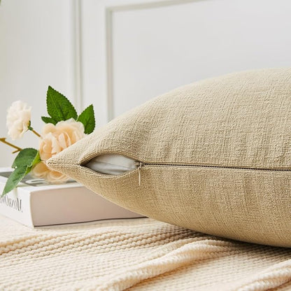GAWAMAY Decorative Square Throw Pillow Covers 20x20 Inch Set of 2, Super Soft Chenille Pillows Farmhouse Fall Pillowcase for Living Room Bedroom Sofa Couch Cushion Cover Khaki 50x50cm (No Insert)
