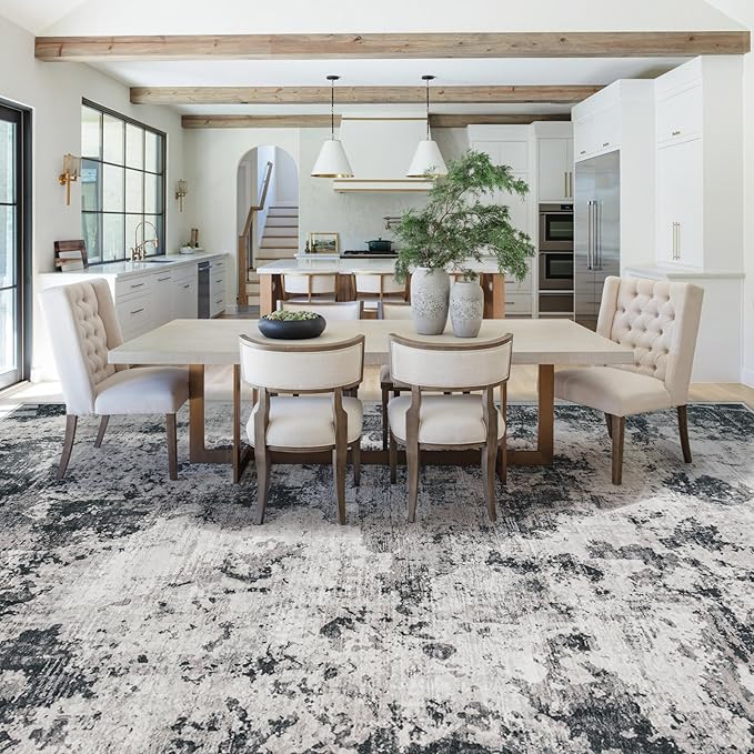 9x12 Area Rug for Living Room, Washable Modern Abstract Large Area Rug Neutral Soft Non Slip Kids Rug Stain Resistant Indoor Carpet for Bedroom Dining Room Playroom Home Office(Black, 9'x12')