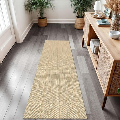 IOHOUZE Washable Runner Rug 2x7 Non Slip Runners for Hallways Entryway Runner Indoor, Kitchen Rugs Woven Cotton Floor Carpet for Kitchen Hall Entrance Bedroom, Warm Beige/Orange/Apricot