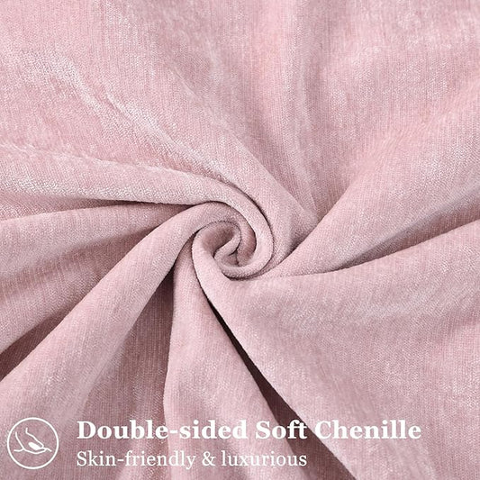 decorUhome Spring Couch Euro Sham Throw Pillow Covers 26x26 Set of 2, Decorative Soft Velvet Neutral Chenille Pillow Covers with Elegant Design for Sofa Bed Living Room Home Decor, Blush Pink
