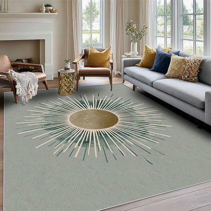 Sun Rug, 5x7 Area Rugs Boho Simple Minimalist Green Pattern for Living Room, Bedroom, Sun Home Decor Accessories Indoor Carpet, Non Slip & Machine Washable