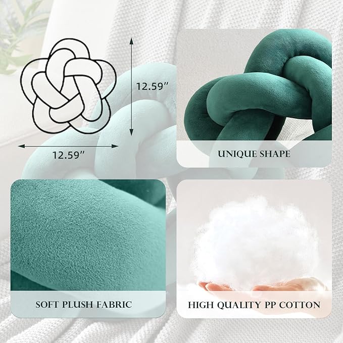 Knot Plush Throw Pillow Kids Handmade Knotted Star Pillow Soft Sofa Lumbar Cushion Stuffed Cushion Home Office Children Room Decor, Emerald Green