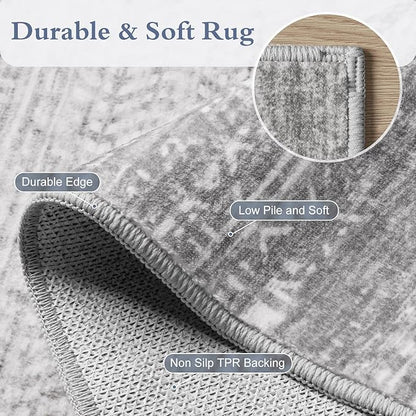6x9 Area Rugs for Living Room Non Slip Machine Washable Rug Distressed Abstract Soft Indoor Carpet Neutral Boho Rug for Bedroom Dining Room Playroom Office, Grey