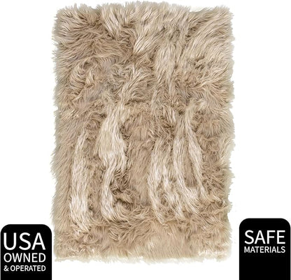Super Area Rugs Ultra Soft & Fluffy Faux Sheepskin Rug, Light Brown 5 x 7 Feet Carpet for Bedroom Living Room