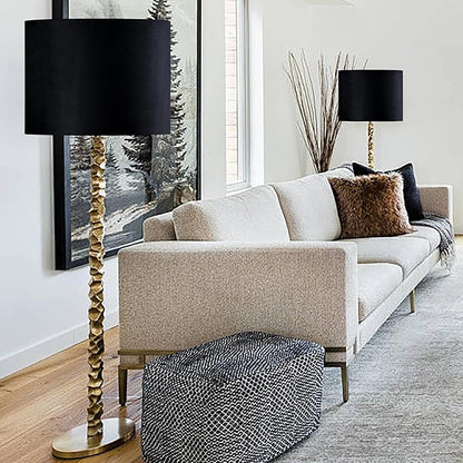 GO&SO Black Velvet Lamp Shades Set of 1 Large Drum Lampshades -16" Top x 16" Bottom x 12" High(Spider) Traditional Fabric Lamp Shade for Table Lamps - Replacement Lampshade - Assembly Required