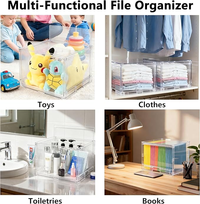 MUKAI File Box Organizer, Hanging Folder Storage Boxes, File Folder Organizer with Slide, Filing Crate Bin Holder with Letter-size File Holder Filing Box for Office, Home, Decor (1)