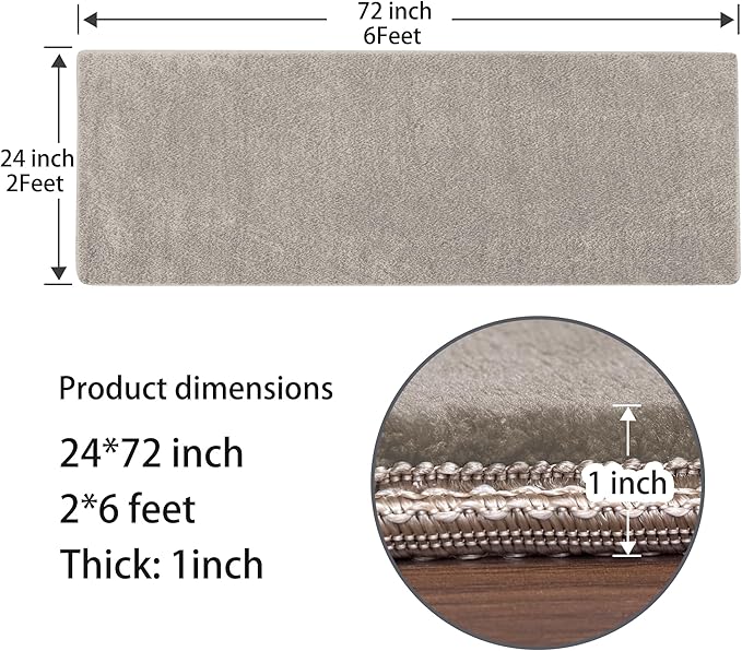 PURE ERA Carpet Stair Tread Landing Mat Area Rug Ultra Plush Shag Soft Non Slip Skid Resistant Tape Free Indoor Doormat Washable Reusable Cream Gray 2' X 6'
