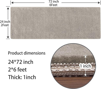 PURE ERA Carpet Stair Tread Landing Mat Area Rug Ultra Plush Shag Soft Non Slip Skid Resistant Tape Free Indoor Doormat Washable Reusable Cream Gray 2' X 6'