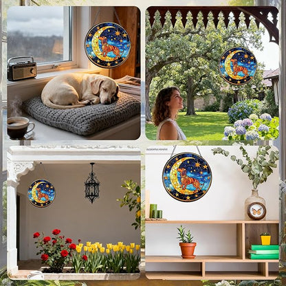 Rngmsi Dachshund Stained Glass Window Hanging Gifts, 7.8″ Weiner Dog Sun Catchers for Indoor Window Decor, Decorative Sun Catchers Home Wall Art Animal Memorial Gift