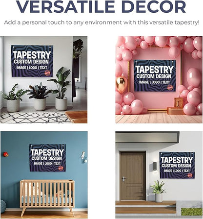 DreamController Personalized Tapestry Custom Wall Hanging for Home & Events | Add Your Photo, Text, or Logo | HD Printed Fabric | Made in the USA