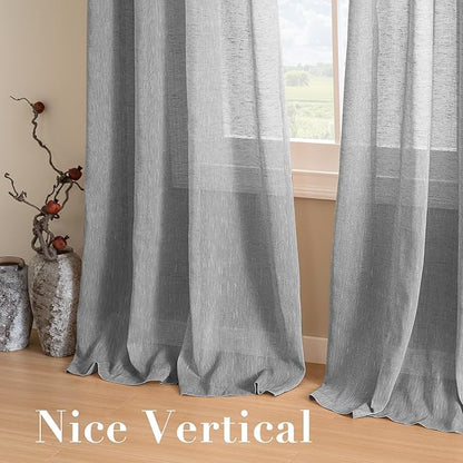 H.VERSAILTEX Linen Curtains Nickel Grommet Natural Linen Semi-Sheer Curtains 2 Panels Privacy Added Premium Soft Rich Material Drapes for Bedroom/Living Room - 52x54 - Inch - Dove