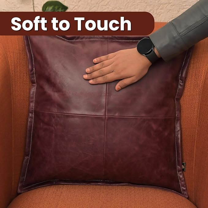 LL LEATHER LOVERS Lambskin Leather Pillow Cover - Sofa Cushion Case - Decorative Throw Covers for Living Room & Bedroom, 16x16 Inches - Pink Maroon Box Pack of 1