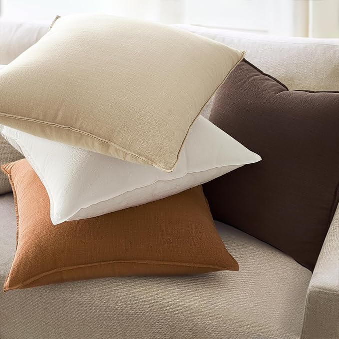 Pack of 4 Linen Lumbar Pillow Covers Neutral Farmhouse Couch Throw Pillows for Bed Accent Modern with Flange Design Pillowcase Sofa Livingroom Home Decor 12x20 Inch