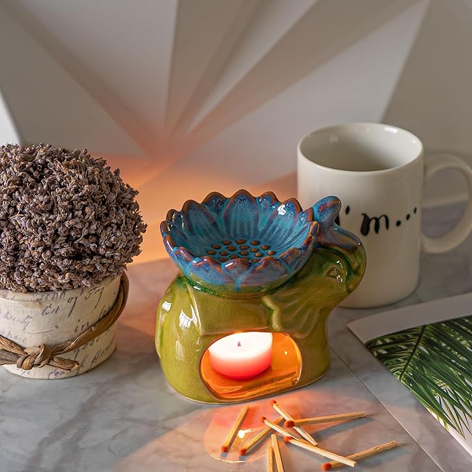 Essential Oil Burner Aroma Diffuser Ceramic Wax Melt Candle Holder Tealight Fragrance Warmer Elephant Green