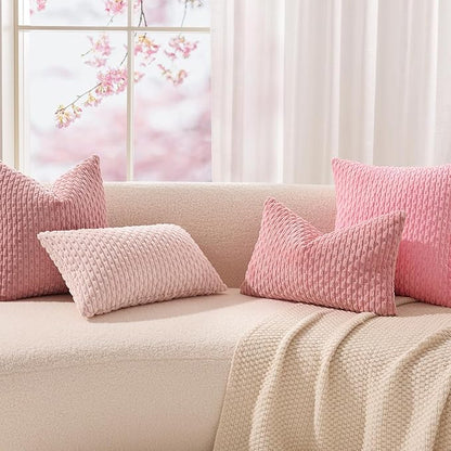 Kevin Textile Valentines Day Decorative Pillow Covers Set of 2 Striped Plush Corduroy Pillows Pillowcases Boho Home Decor Cushion Covers for Couch Sofa Bed Living Room 16x16 Inch, Dark Pink