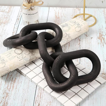 Wooden Decorative Chain Link Ornament Black Hanging Home Decor Rustic Farmhouse Decor for Coffee Table Black Table Decor and Wood Home Decor Chain Decorative Tray