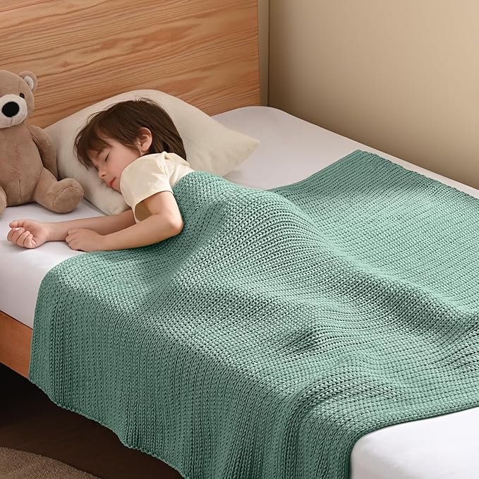 Guohaoi Knitted Weighted Blanket Kids (Haze Green 40"x60" 10lbs) No Beads Cooling Heavy Blanket, Home Decor Breathable Chunky Knit Throw Blanket for All-Season Use