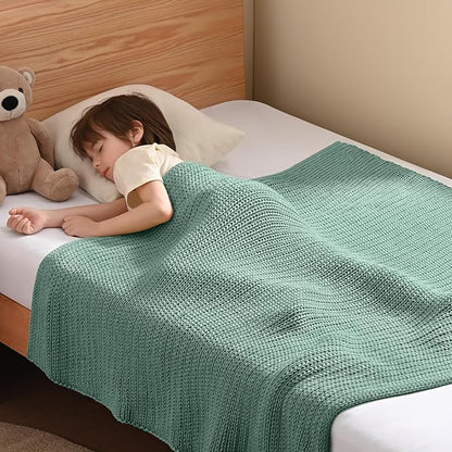 Guohaoi Knitted Weighted Blanket Kids (Haze Green 50"x60" 10lbs) No Beads Cooling Heavy Blanket, Home Decor Breathable Chunky Knit Throw Blanket for All-Season Use