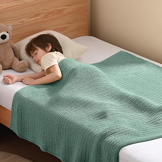 Guohaoi Knitted Weighted Blanket Kids (Haze Green 50"x60" 7lbs) No Beads Cooling Heavy Blanket, Home Decor Breathable Chunky Knit Throw Blanket for All-Season Use
