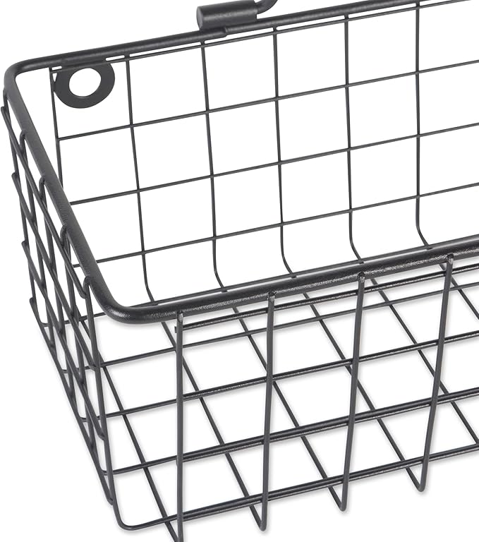 DII Farmhouse Vintage Décor, Wire Wall Basket, Assorted, Black, 2 Piece
