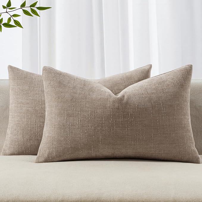 MIULEE Pack of 2 Decorative Throw Pillow Covers Soft Chenille Lumbar Accent Throw Pillows Solid Textured Cushion Covers for Couch Sofa Bedroom Living Room 20x12 Inch,Light Taupe