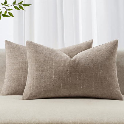 MIULEE Pack of 2 Decorative Throw Pillow Covers Soft Chenille Lumbar Accent Throw Pillows Solid Textured Cushion Covers for Couch Sofa Bedroom Living Room 20x12 Inch,Light Taupe