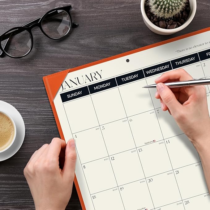 Ospelelf Large Desk Calendar 2026-2027 with PU Leather Pad, 18 Months Planner Pad from January 2026 - June 2027, 22" x 17" Wall Calendar with Protective Cover for Home or Office, Orange
