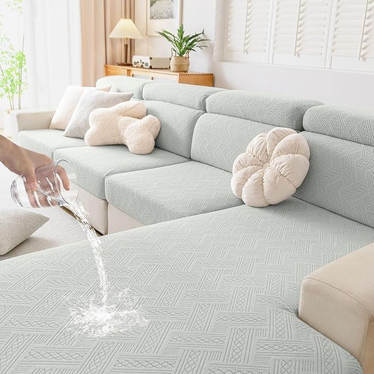 hyha Waterproof Couch Cushion Covers, Waterproof Sectional Couch Covers for Cushion Sofa for Pets, Stretch Sofa Slipcover Washable with Elastic Bottom(Back Cover M, Light Grey)
