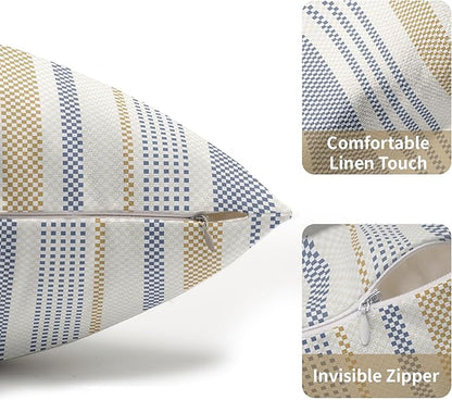 Blue Yellow Lumbar Pillow Covers 12x20 Set of 2 Geometric Striped Print Partten Decorative Outdoor Boho Pillowcases with Zipper Rustic Decoration Farmhouse Sofa Couch Throw Cushion Cover Bed Decor