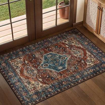 Tangsoo Oriental 2x3 Washable Rugs for Entryway Vintage Non Slip Small Area Rug, Indoor Front Door Rug, Print Door Mat Indoor Entrance Soft Low Pile Throw Rug for Entry Kitchen Bedroom Bathroom