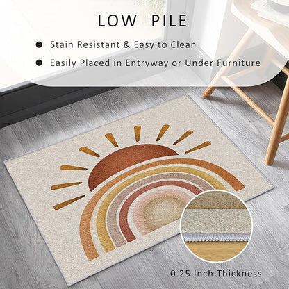 Minimalist Rug, 3x4 Area Rugs Boho Sun Rainbow Arch Pattern for Entryway, Living Room, Bedroom, Minimalist Home Decor Accessories Indoor Carpet, Non Slip & Machine Washable