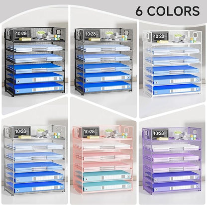 6-Tier Paper Organizer for Desk with Handle, Heavy Duty Metal File Organizer | Stackable Desktop Organizer for Office Supplies, Documents and Stationery Storage