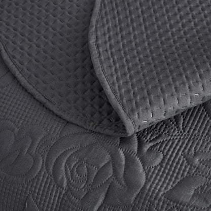 CHIXIN Oversized Bedspread Coverlet Set King Size - Lightweight Bedding Cover - Ultrasonic Quilting - 5 Piece Reversible Bedspread - Vintage Rose Pattern (King, Dark Grey)