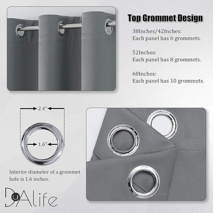 DUALIFE Grey Blackout Curtains for Bedroom 63 inches Long 2 Panels Grommet Window Treatment Thermal Insulated Room Darkening Window Panels Drapes for Living Room 52x63 inch Length